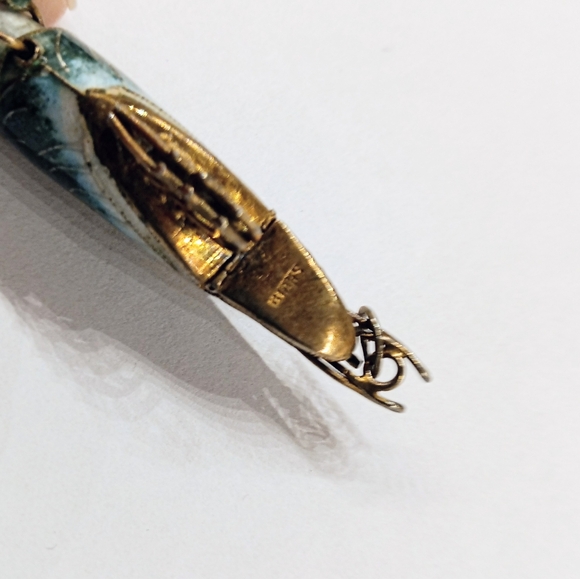 Antique RARE Silver Guilloche Enamel Articulated Shrimp Prawn Pendant - Picture 4 of 10